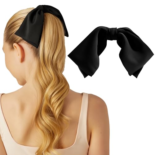 Kitsch Oversized Hair Bows for Women - Recycled Polyester Material | Stylish and Elegant | Cute Hair Bow Clips | Ideal Gifts for Women - Black, 1pc