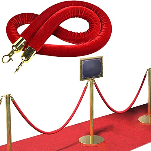 RCSTYNUK Twisted Queue Rope Divider Wedding/Red Carpet Crowd Control Rope, Velvet Commercial Queue Barrier Rope with Polished Gold Hooks (1 Pack 60cm/2ft)