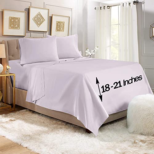 Empyrean Extra Deep Pocket Fitted Sheet - 110 GSM Set of 4 Extra Deep Pocket Bed Sheet 110 GSM Set - Twin XL Size Deep Bed Sheet - 75 x 49 inches - Light Gray Lavender
