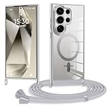 XCuihulle Magnetisch Handyhülle für Samsung Galaxy S26 Ultra Transparent Hülle mit Band Handyband Klare Silikon Necklace Schutzhülle zum Umhängen mit Abnehmbar Kordel Stoßfest Kratzfest Case-Silber