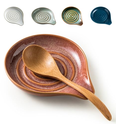 Image of LAUCHUH Spoon Rest for Stove Top, 5 inch Ceramic Spoon Holder for Kitchen Counter Large Cooking Utensil Rest for Ladle, Cooking Spoons, Spatula, Tongs, Farmhouse Kitchen Decor, Reactive Red