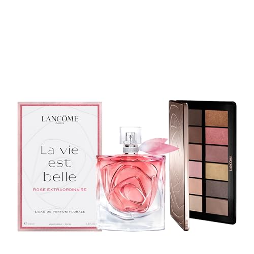 Lancme Womens Perfume & Makeup Gift Set - La Vie est Belle Rose Extraordinaire Eau de Parfum & Eyeshadow Palette Bundle Includes Feminine Floral Fragrance & Blendable Gold Eyeshadow Palette