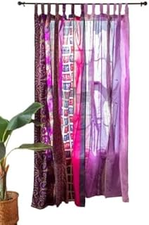 Cuisine Haven Assorted Vintage Silk Sari Curtain for Doorway, Sheer Bed Canopy, Patchwork Tapestry Window Treatment Curtains (84" x 43") Purple