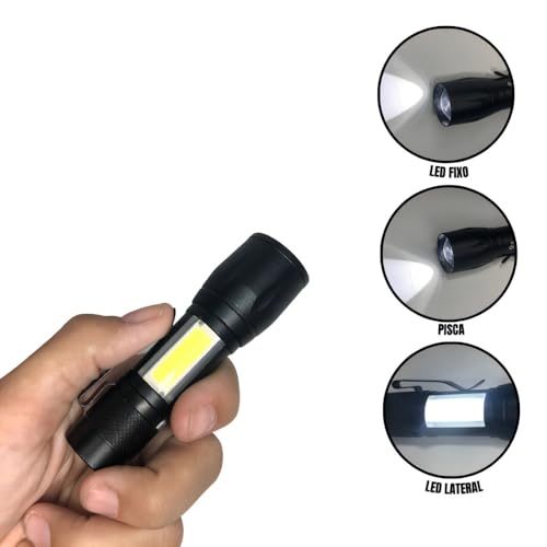 Mini Lanterna Tatica Led Alumínio Super Forte Recarregavel com Cabo USB e 3 Modos com Caixa Protetor