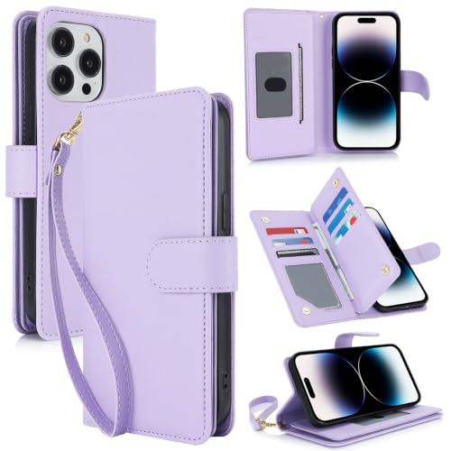 Étui portefeuille iPhone 15 violet à rabat magnétique et fentes pour cartes