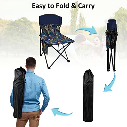 Voovy Folding Chairs Armless Compact Ultralight Folding Stool Outdoor Camp Chair With Front Pocket & Carrying Bag For Fishing, Camping, Beach, Hunt, Bbq, Travel, Tropical Leaves (Support 265Lbs) #TOP2