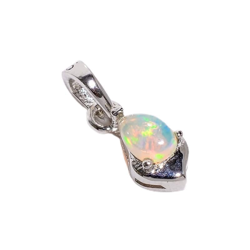 Pendentif opale éthiopienne blanche en argent 925, le cadeau artisanal idéal