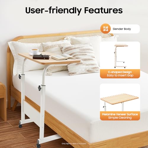 Table mobile ordinateur réglable 70-90 cm blanche avec freins