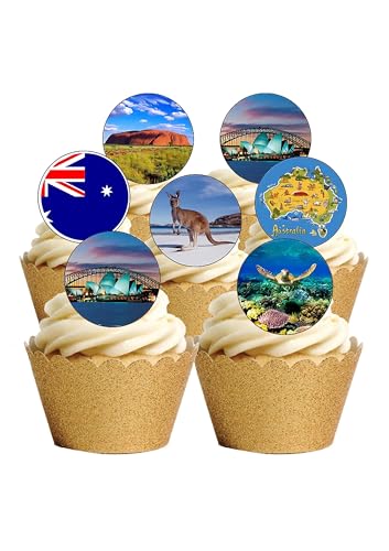 Kuchendekoration aus Esspapier, vorgeschnitten, Australien-Motive, 24 Stück