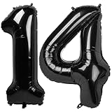 Black Number 14 Balloon 40 inch, 14 Number Balloons, 14th Black Birthday Decorations, 14 Year Old Girls Boys Party Supplies