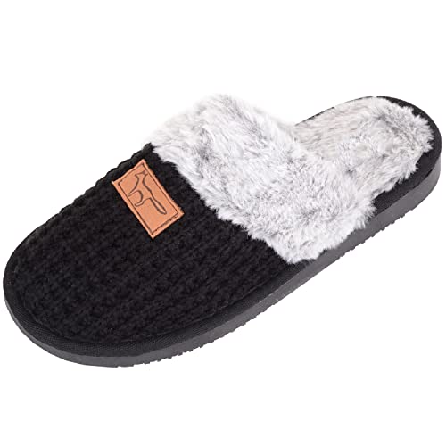 Mules d'hiver fausse fourrure tricotée femme noir 38 avec doublure ultra douce