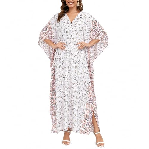 Image of Oussum Women Long Maxi Plus Size Polyester Kaftan Gown, Womens Kaftan Dresses Lounge Resort Wear, Plus Size Kaftan