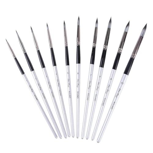 Juego de 10 pinceles de pintura con puntas largas y redondas, lápiz acrílico con pelo largo de nailon, pinceles de acuarela, juego de pinceles de pintura
