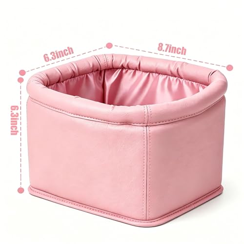 Image of Leather Car Trash Can with Trash Bags, Luxury Car Organizer, Leakproof Garbage Can for Car Truck Interior Storage, Pink