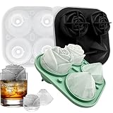 2Pcs Ice Cube Tray, 1.8inch Novelty Ice Cube Molds, Built-in Funnel, Cavity Silicone Rose & Diamond