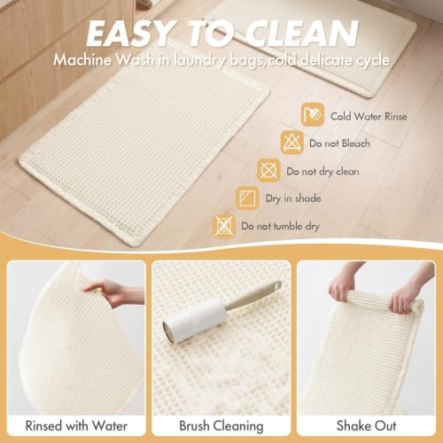 MIULEE Set of 2 Waffle Bathroom Rugs Cream White Bath Mat 17"x24"+20"x32" by MIULEE - Used condition - Image 6