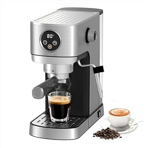 DRAGONBALL Espresso Machine, Coffee Machine with Steam Frother, 20 Bar Coffee Machine for Cappuccino, Latte, 1.2L Water Tank, Stainless Steel, Silver