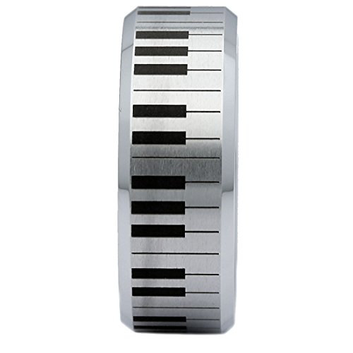 White Tungsten Carbide Piano Keyboard Design 6mm or 8mm Brushed with Polished Edges or Brushed Pipe Wedding COMFORT FIT Band2