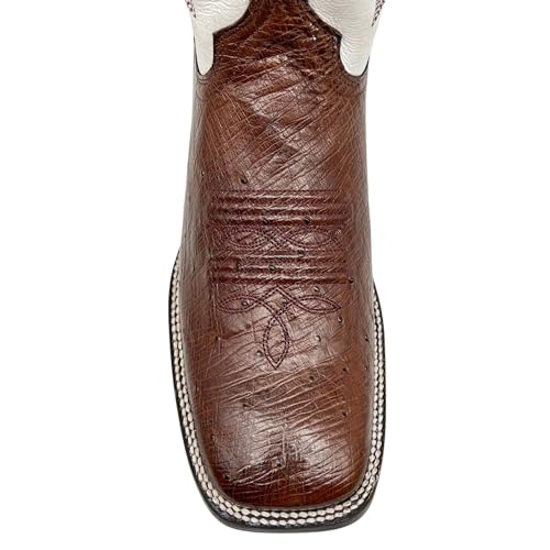 Image of Vaccari Men's Brooks Genuine Smooth Ostrich Leather NCAA Athletics Embroidery Western Cowboy Boots