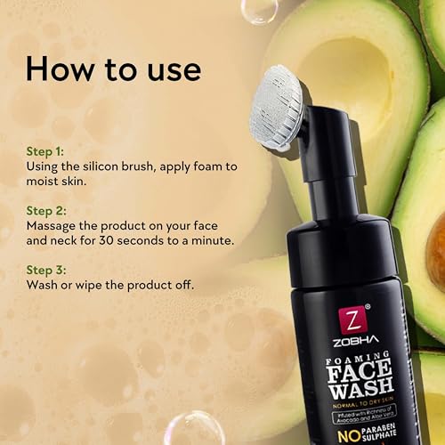Image of Avocado Foaming Face Wash with Brush | Facewash for Tan Removal, Deep Cleanse | Gentle & Hydrating | for Women & Men | for Dry, Oily & Sensitive Skin | 150ml