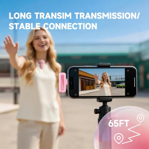 tongyu J3 Lavalier Microphone Wireless Mini Mic for iPhone Android/Tablet/PC Video Recording Clip-on Mics with DSP Noise Cancellation, Ideal for Vlog Tiktok YouTube Content Creator-Pink — view 4