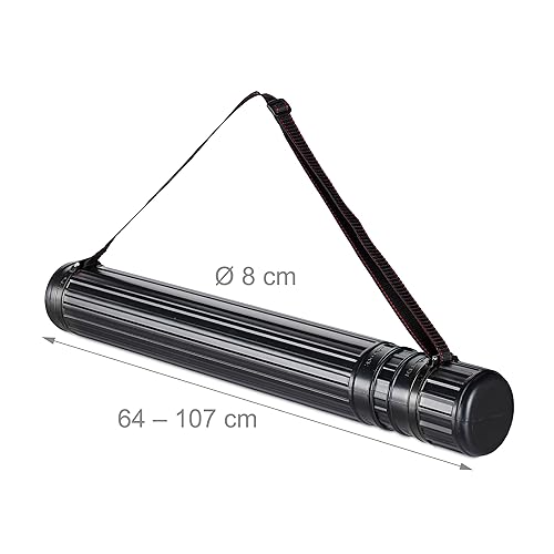 Image of Relaxdays Poster Tube, up to A0, for Drawings & Charts, Document Storage, Extendable, 64-107 cm, Art Holder Case, Black, 100% Plastic