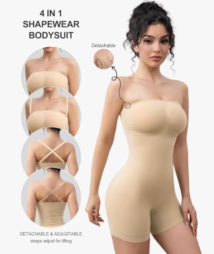Image of Women's Strapless Shapewear Bodysuit for Women Tummy Control Shapewear, Seamless Body Shaper with Removable Straps