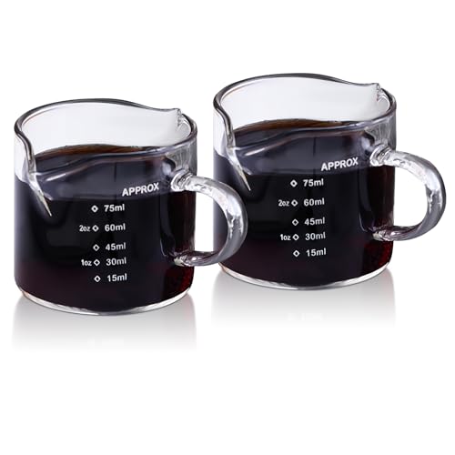 Wisebom 2 PCS Glass Measuring Cup, Transparent Heat Resistant Espresso Measuring Cup with Double Spouts, Coffee Shot Glasses with Handle for Tea Bar DIY Making