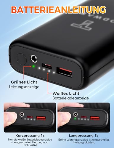 TODWARM Beheizbare Weste Herren mit Powerbank 16000 mAh, 15 Heizzonen Heizweste Herren Abnehmbarer Kapuze Wärmeweste mit Lichtaus Funktion für Camping Motorrad Jagen Angeln Schwarze XL