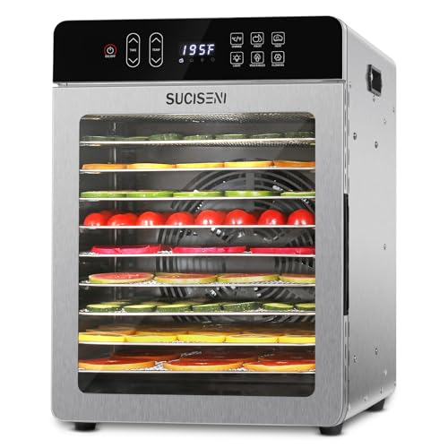 Image of SUCISENI Food Dehydrator for Jerky, 10 Stainless Steel Trays 9ft Dehydrator Machine, 1000W Dehydrator with 24H Timer 195℉ Temperature Control for Meat, Fruits, Veggies, Dog Treats