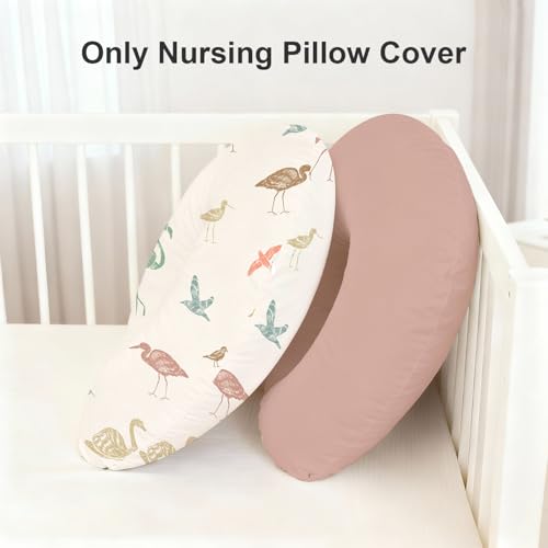 Image of Little Grape Land Nursing Pillow Covers 2 Pack, Soft & Breathable Removable Breastfeeding Pillows Covers for Feeding Pillows, Nursing Pillow Slipcover for Baby Girls Boys, (Birds & Rosy)