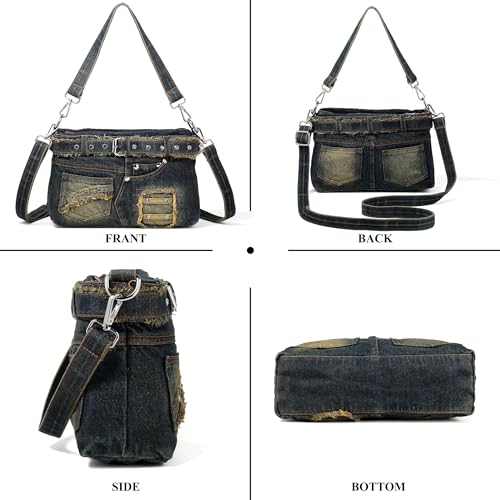 Image of Fashion Crossbody Bag Denim Purse with Rhinestones Y2K Jean Handbag for Women | Washed Denim