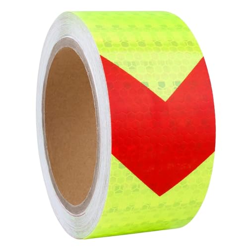 Image of ZSIGNS 2 Inch X 5 METER Arrow Reflective Hazard Safety Warning Caution Tape, Reflector Industrial Marking Tape for Trailers Vehicles Stairs Steps Floor Boats Outdoor Waterproof (GREEN & RED)