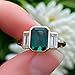 SilverQ 2 Ct Emerald Cut Green Diamond Three Stone Engagement Ring for Women 14K Yellow Gold Plated Bezel Set Trilogy Ring with Baguette Side Stones 925 Sterling Silver Handmade Classic Jewelry