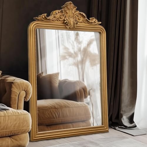 Besdomus Gold Large Vintage Mirror: 24" x 36" Arched Antique