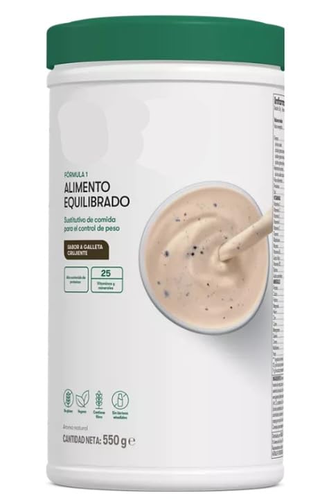 Formula 1 Batido F1 Sustitutivo de Comida, Sabor Galleta Crujiente | Alto contenido de proteínas, 26 vitaminas y minerales, sin gluiten, vegano, 550 g