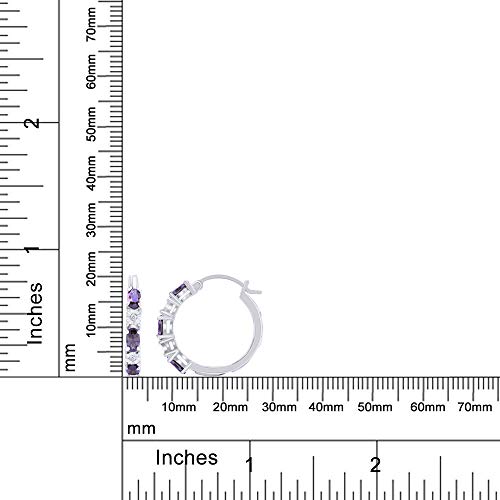 Simulated Bithstones And White Natural Diamond Accent Hoop Earrings In 14K White Gold Over Sterling Silver (Simulated Amethyst) #TOP5