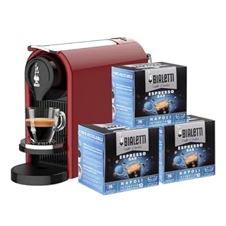 Bialetti Gioia Plus, Macchina Caffè Espresso Alluminio, 48 Capsule Incluse, Rosso