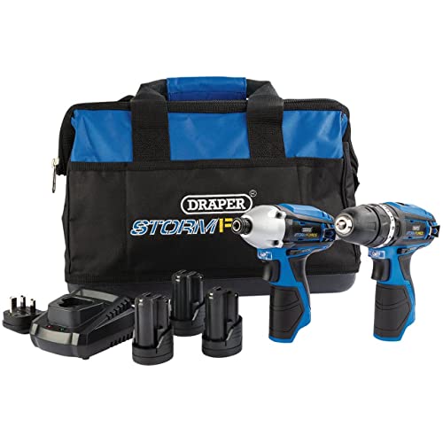 Draper 10.8VD+D+3 Storm Force Interchange Super Deal Drill Plus 3 Batteries and Bag, 10.8 V, Blue