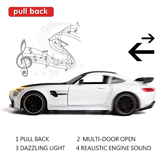 Image of LONGMIRE Metal Pull Back Diecast Car Pull Back Model with Sound Light Boys Gifts Toys for Kids Pack of 1, Multicolor (1:32 Benz GTR)