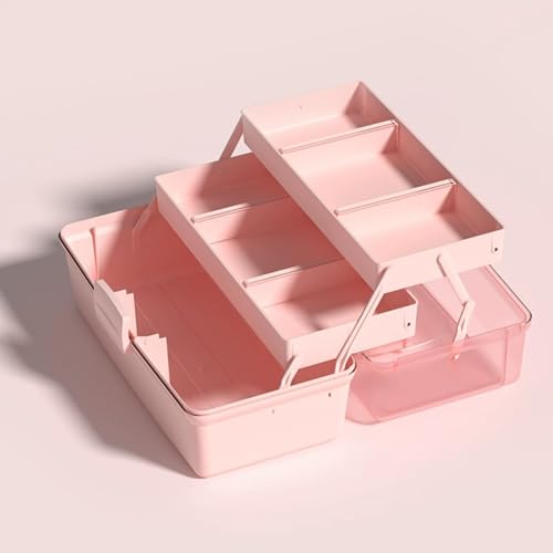 Image of 3-Layer Craft Storage Box Paint Storage Organizer Paint Brush Holder 2-Tray Art Supply Box Craft Paint Storage Craft Paint Storage for Painting Supplies