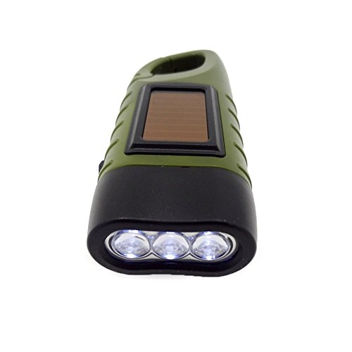BABALI Hand Crank Solar Powered Flashlight LED Portable Dynamo Rechargeable Carabiner Buckle Emergency Mini Torch for Outdoor Camping Climbing Hiking