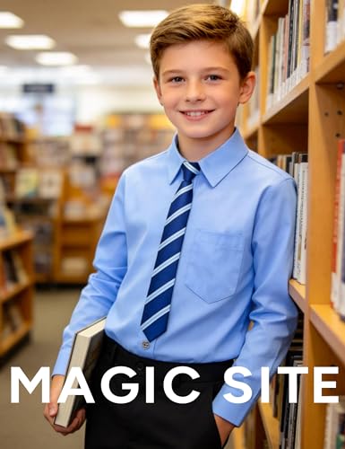 Image of Boys Long Sleeve Button-Down Dress Shirts with Tie: 2 Fabrics (Stretch /Standard) & 2 Fits (Regular /Husky)