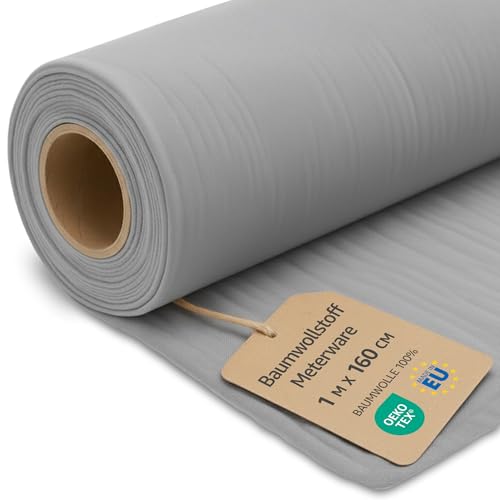 Tissu au metre Coton 1 M x 160 cm - Tissu pour couture decoration et loisirs creatifs Ideal pour vetements ameublement accessoires et projets de couture DIY Oeko-Tex A Gris