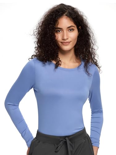 COZYFIT Underscrub Long Sleeve Women - Scrubs Undershirts for Nurse with Soft Fabric Crew Neck Tee Ceil Blue M