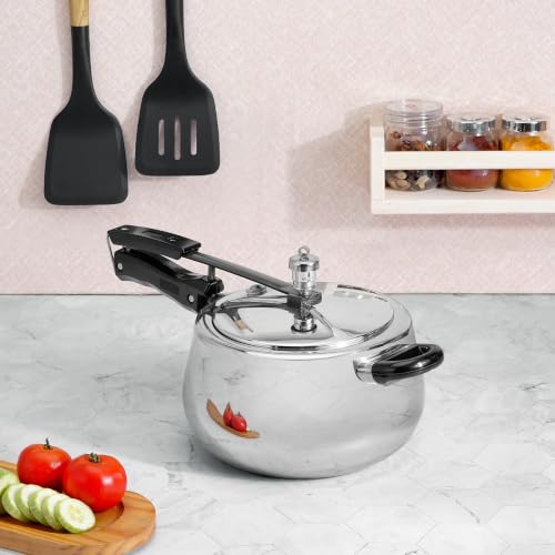 Image of Vinod Platinum Europa Triply Stainless Steel Inner Lid Pressure Cooker 5 L | 3 mm Thick Curved Body | Strong Bakelite Safe-Grip Handle | Gas Stove & Induction Compatible | ISI & CE Certified