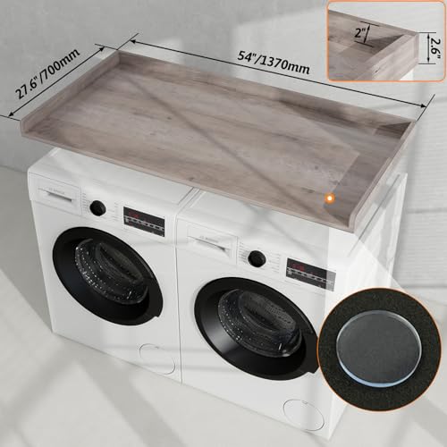 vomavex Washer Dryer Countertop, 54" Width * 27.4" Depth, Greige, Engineered Wood, Laundry Topper - Image 3