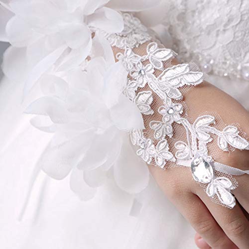 CRIZAN NEW White Girls Lace Flower Gorgeous Fingerless Glove special Occasion Dress Formal Wedding Pageant Party Short3