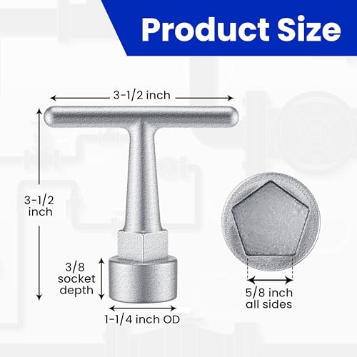 Image of Enhon Curb Box Wrench for Pentagon Curb Boxes, Water Meter Wrench for Penta Socket, T Handle Penta Tool, Water Valve Shut Off Tool (2 Pack,Silver)