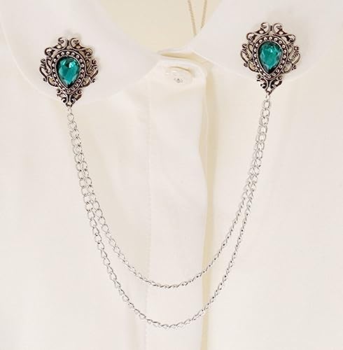 Image of ROFARSO Vintage Elegance: Dual Rhinestone Teardrop Collar Chain Brooch By ROFARSO Brooch Pins
